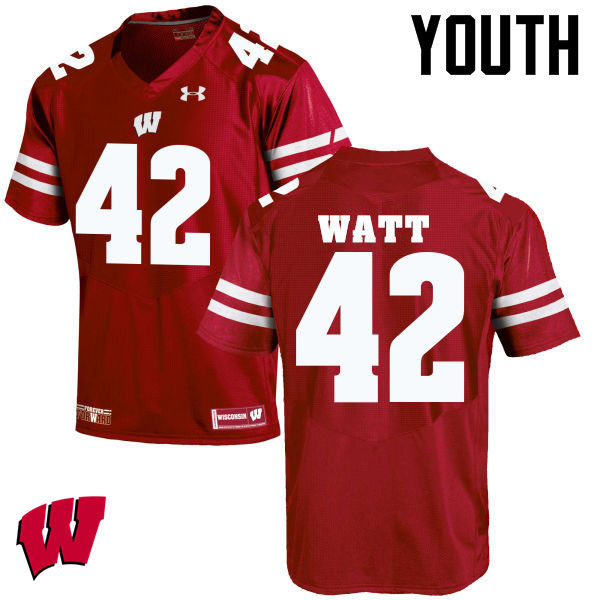 Wisconsin Badgers Youth #42 T.J. Watt NCAA Under Armour Authentic Red College Stitched Football Jersey WQ40M11LL